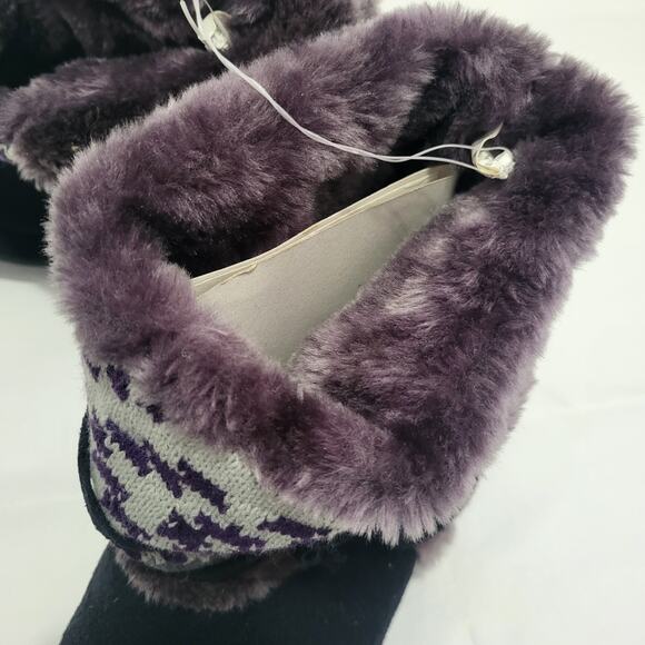 MUDD Blanket Wrap Boot Slippers like Mukluks Black Faux Suede & Fur House shoes - Picture 15 of 16